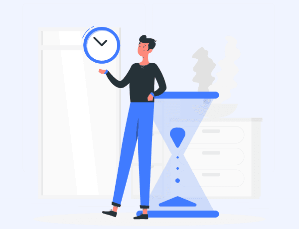 Person managing time with hourglass and clock